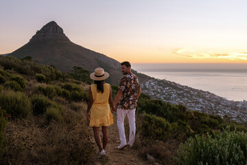 Romantic sunset walk near Lions Head with stunning views of Cape Town in South Africa