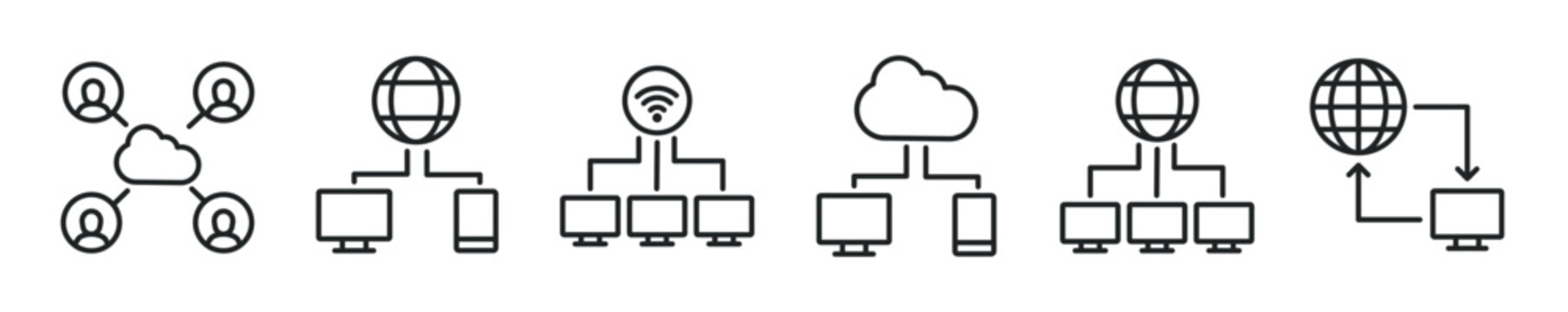 Networking thin line icon set. Web minimal editable stroke icons