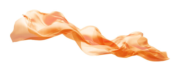 Fototapeta premium Sheer orange fabric flutters in the transparency isolated on white background transparent cloth 3D render