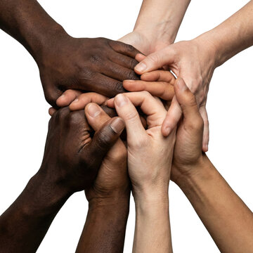 Diverse group of hands joined in unity
