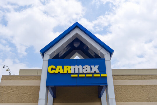 CarMax dealership store sign with brand name logo: Colorado, USA - May 24, 2025.