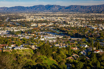 Fototapeta premium Scenic morning aerial view of Hollywood district California