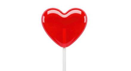 red heart shaped lollipop on white stick