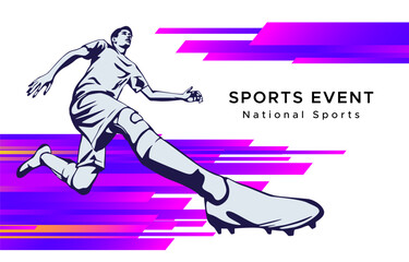 Dynamic soccer athlete silhouette for sports event banner. Minimalist style for football championship, fitness motivation, and national sports day celebration with modern typography. football sport