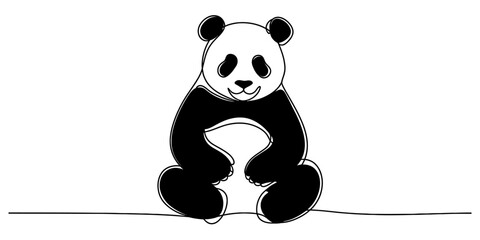 Continuous line art drawing of a sitting panda bear in black and white minimalist style Vector, illustration © Creative_Outline2019