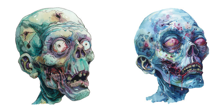 zombie head watercolor vector illustration