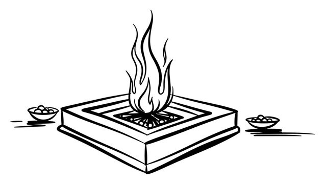 Sacred hindu fire ritual altar or havan kund sketch