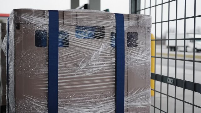 Wrapped Freight Transported Outdoors in a Transportation Depot