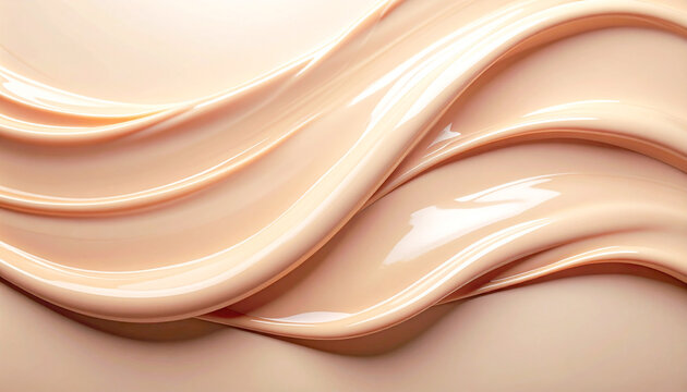Liquid foundation texture background. Beige creamy makeup product smear. Cosmetic skin tone backdrop.
