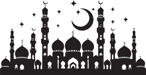 Islamic Ramadan pattern and mosque silhouette set for religious festival design with mosques stars and crescent moons isolated on white background  © Irfan Vector 