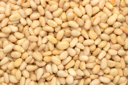 Pile of pine nuts for background, Top view