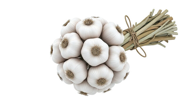 Bundle of Fresh Garlic Heads Tied Together