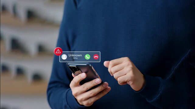 Spam and Scam Alert Call on Smartphone &ndash; Fraud Warning and Mobile Security Against Cybercrime- 4k video clip