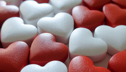 Red and white hearts as symbols of love, romance, and Valentine's Day