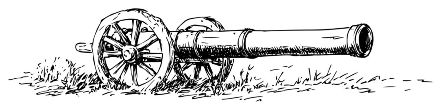 old war cannon on wheels vintage sketch