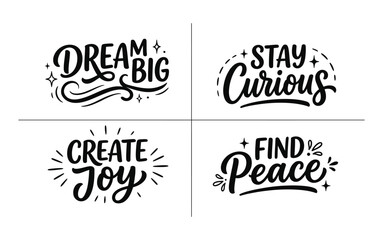 Fototapeta premium Inspirational phrases on white background with decorative text styles