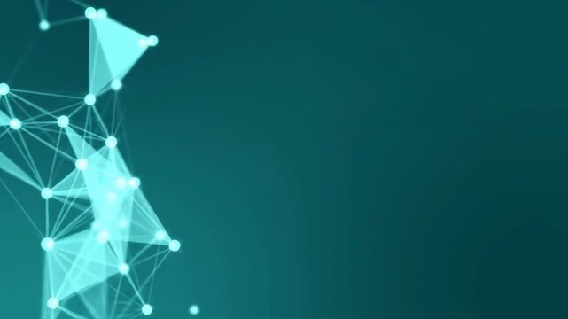 Abstract digital network connections with glowing dots and lines on a teal background.