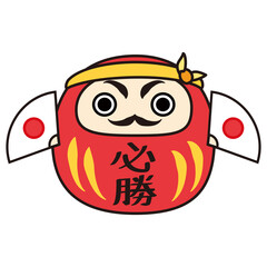 必勝の文字入り達磨と日の丸の扇　受験合格を願うベクター挿絵