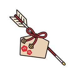 絵馬の飾りが付いた破魔矢　縁起物の和風ベクターイラスト