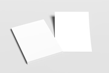 Brochure mockup. A4 booklet. Blank open template with stack. Isolated white mockup for flyers, letters, magazines. A4, A5, A6, A3 paper flyers. Book design for menus, greeting cards, catalogs, and por