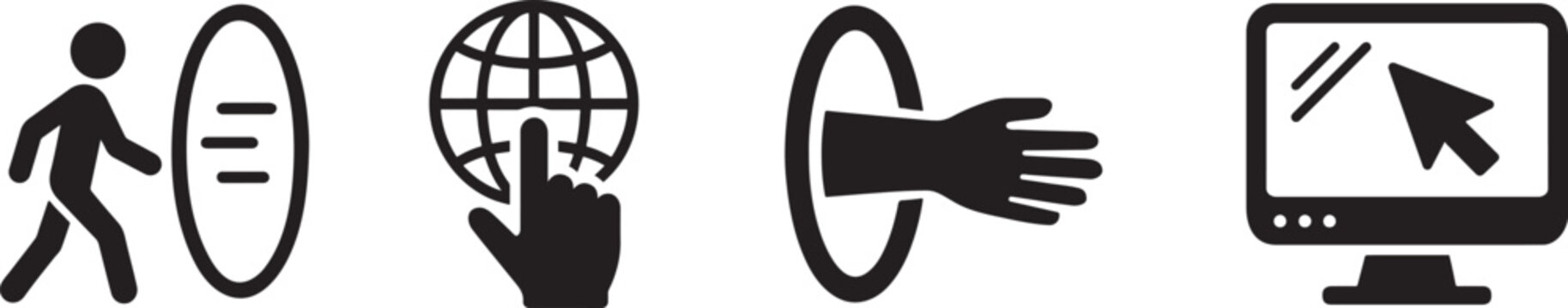 Futuristic portal icon set vector. Sci-fi gateway symbols in bold and outline style design.