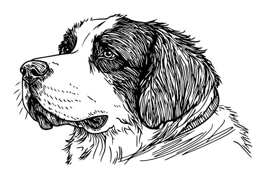 saint bernard dog head portrait line drawing