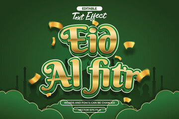 Eid al fitr editable text effect with gold texture text and with confetti decoration