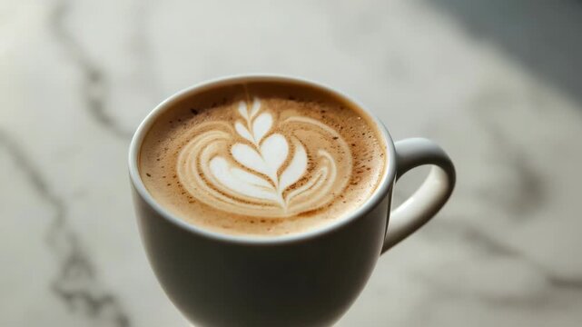 Latte cup coffee foam latte art rosette heart leaf creamy foam ceramic cup morning beverage
