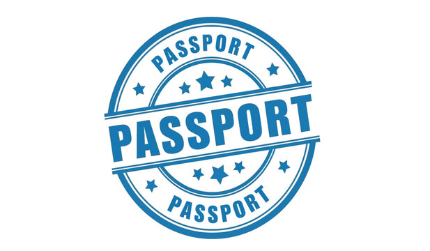 Blue passport stamp on for travel documents and identification
