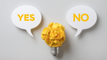 Decision Making Concept with Light Bulb and Yes No Speech Bubbles