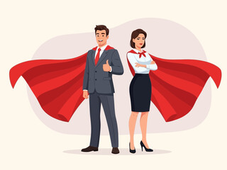 Business superheroes in suits with red capes standing together