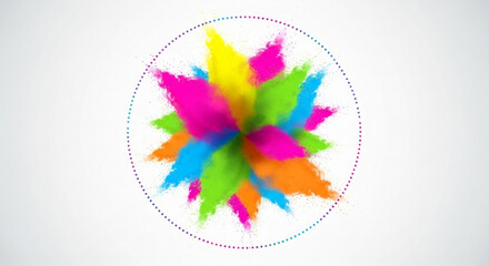 Colorful Paint Splatter Explosion in Circle on White Background