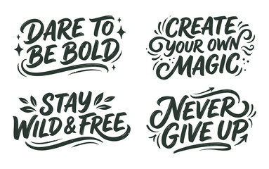Fototapeta premium Inspirational quotes illustrated in bold typography on a white background