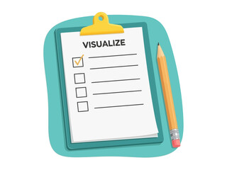Checklist on a clipboard with a pencil on a teal background to visualize tasks and goals