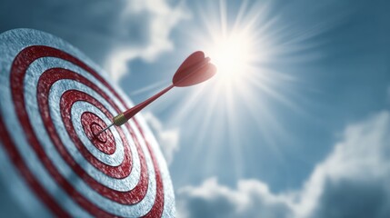 A dart hitting a target with a bright sky in background. The focus is on precision, success, and achieving goals.