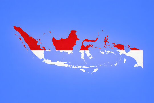 Indonesia map with national flag isolated on blue sky background