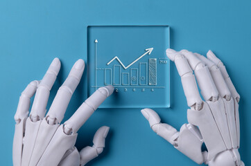 AI Robotic Hands Analyzing Financial Growth Chart on Glass Interface