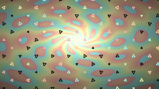 Swirl of pastel colors with oval shapes and scattered triangles in varying hues