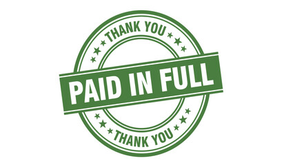 Green paid in full stamp with thank you text on for full payment