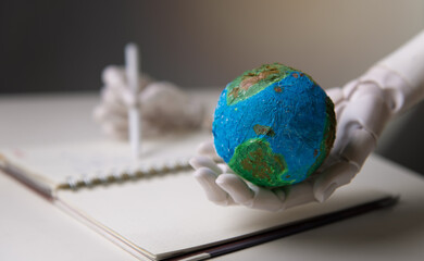 Robotic Hand Writing Notes with Globe Model for Global AI Strategy