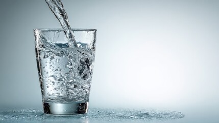 Fresh, pure water pouring into a clear glass, inviting refreshment and hydration