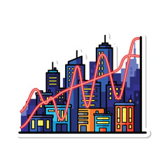 Obraz premium A colorful city skyline with a wavy red line