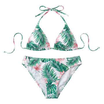 Two piece bikini with tropical palm leaf print