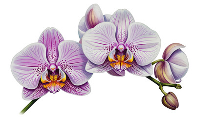 Fototapeta premium Orchid flowers blooming detailed botanical transparent background elegant