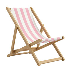 Wooden folding deck chair with pink stripes