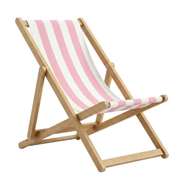 Wooden folding deck chair with pink stripes