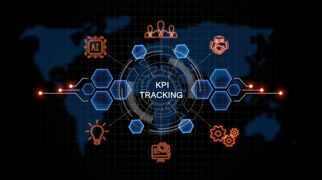 Technology KPI tracking icon animation. Business glowing neon concept. Employee KPI tracking help to get the best human resources. 4k animation 