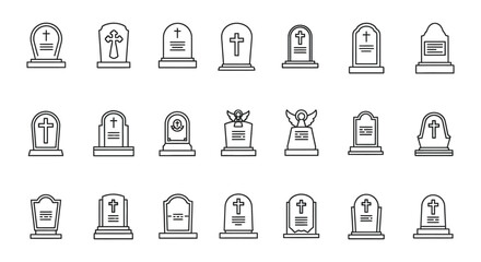 Obraz premium A collection of monochrome tombstone and grave icons depicting various shapes and religious symbols high quality professional detailed