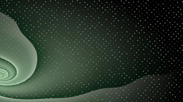 Abstract design with a spiral, gradient curves, and dot pattern on a muted green backdrop