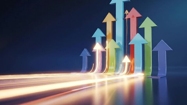 Colorful 3D arrows rising to success in modern business
